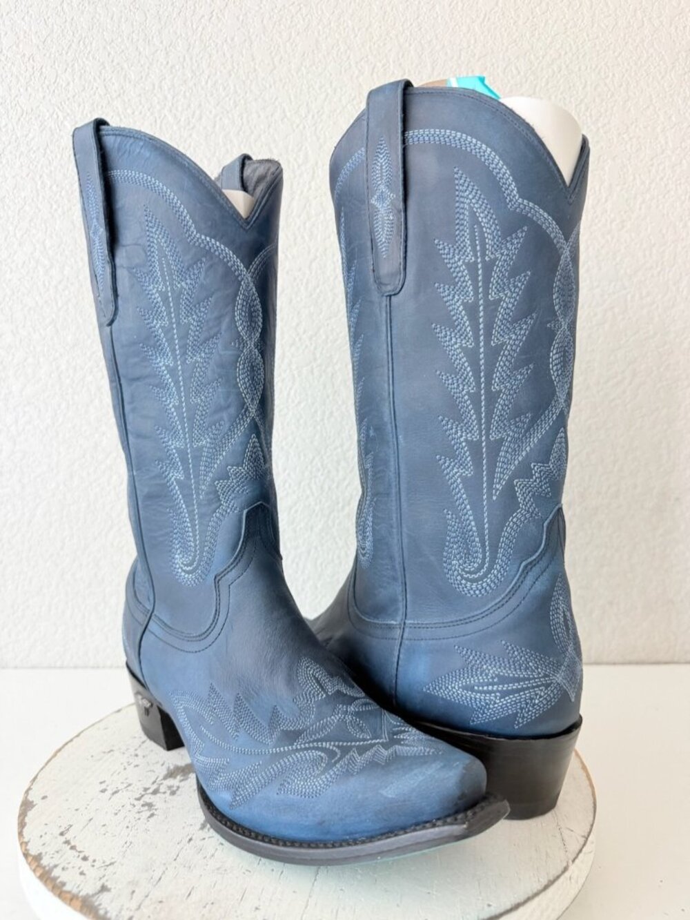 Lane LEXINGTON Blue Cowboy Boots Western Leather Mid Calf Snip Toe Womens 10